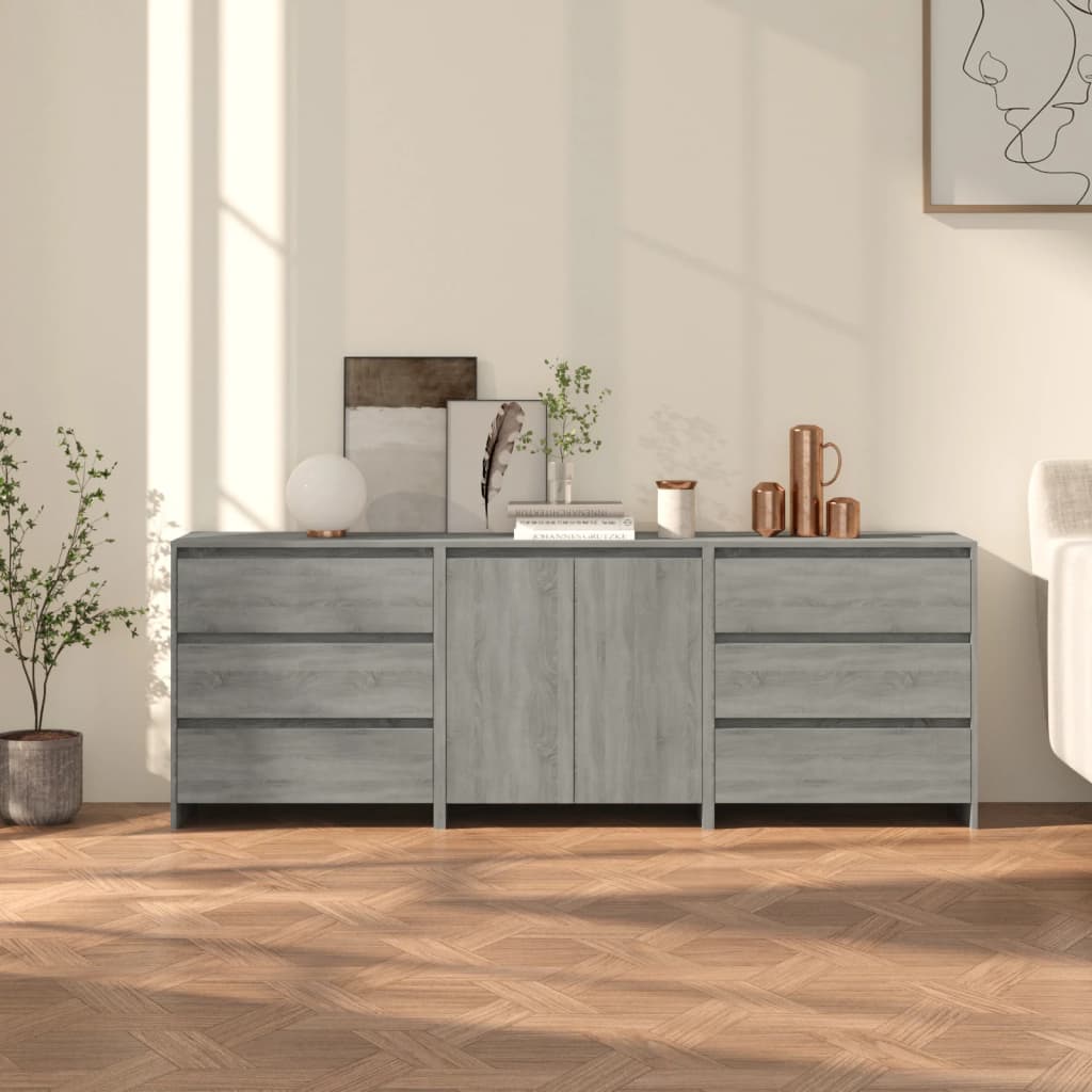 vidaXL 3-tlg. Sideboard Grau Sonoma Holzwerkstoff