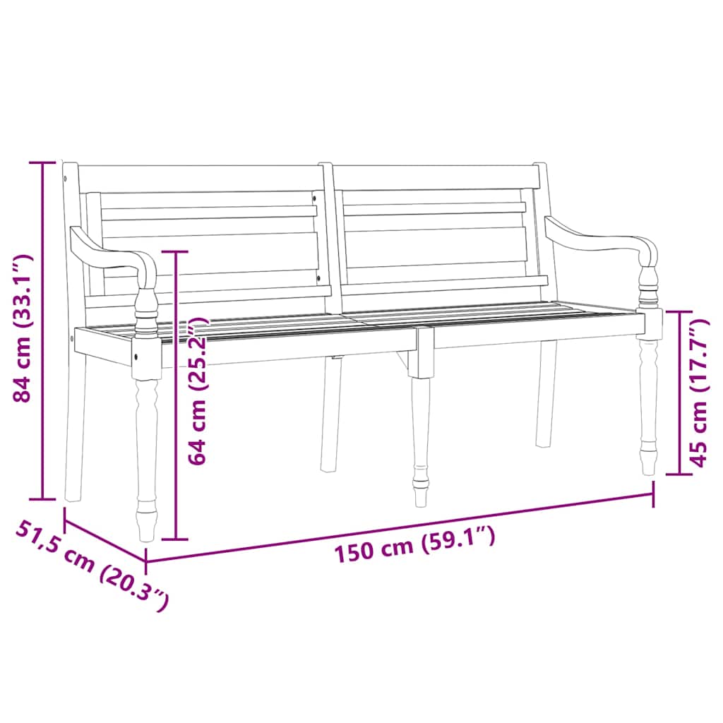 vidaXL Batavia-Sitzbank 150 cm Massivholz Teak