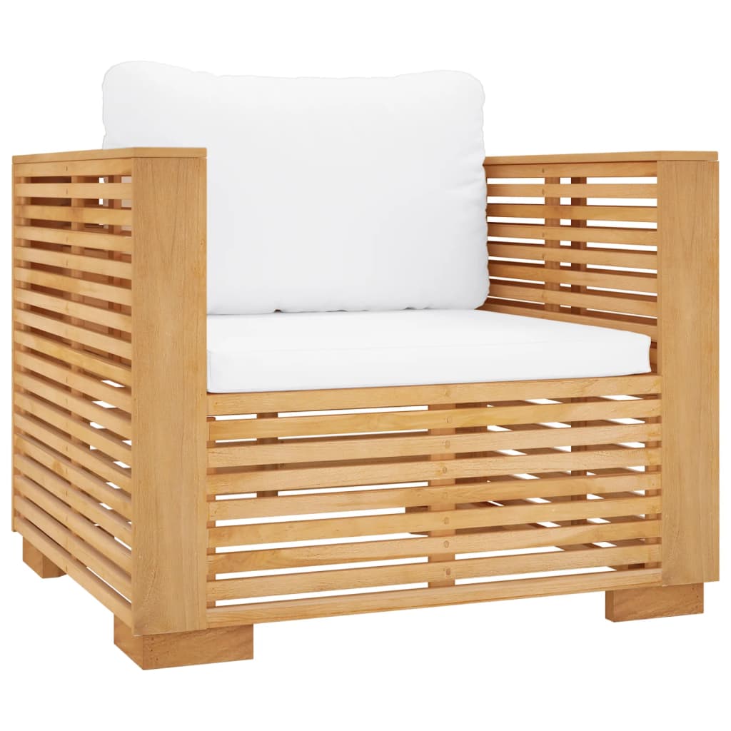 vidaXL Gartensessel mit Creme Kissen Massivholz Teak