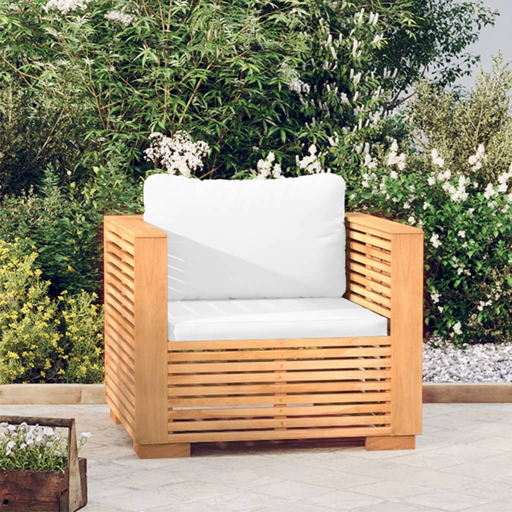 vidaXL Gartensessel mit Creme Kissen Massivholz Teak