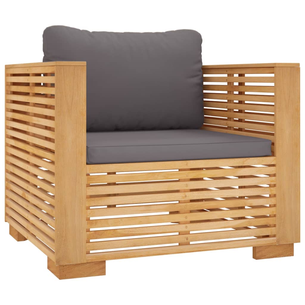 vidaXL Gartensessel mit Dunkelgrauen Kissen Massivholz Teak