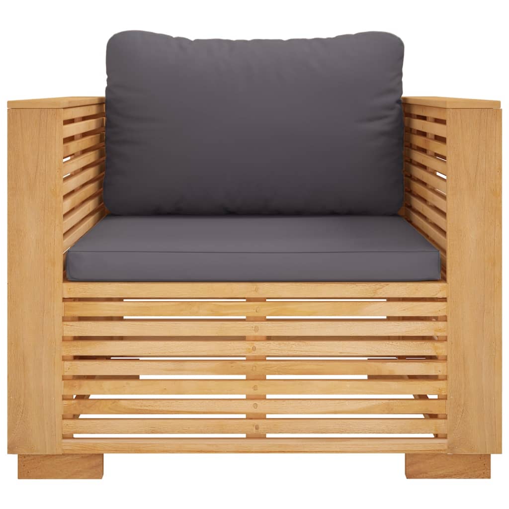 vidaXL Gartensessel mit Dunkelgrauen Kissen Massivholz Teak