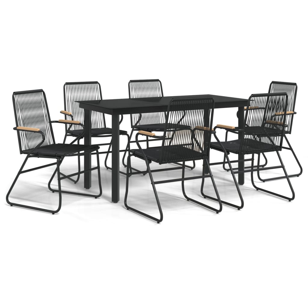vidaXL 7-tlg. Garten-Essgruppe Schwarz PVC-Rattan