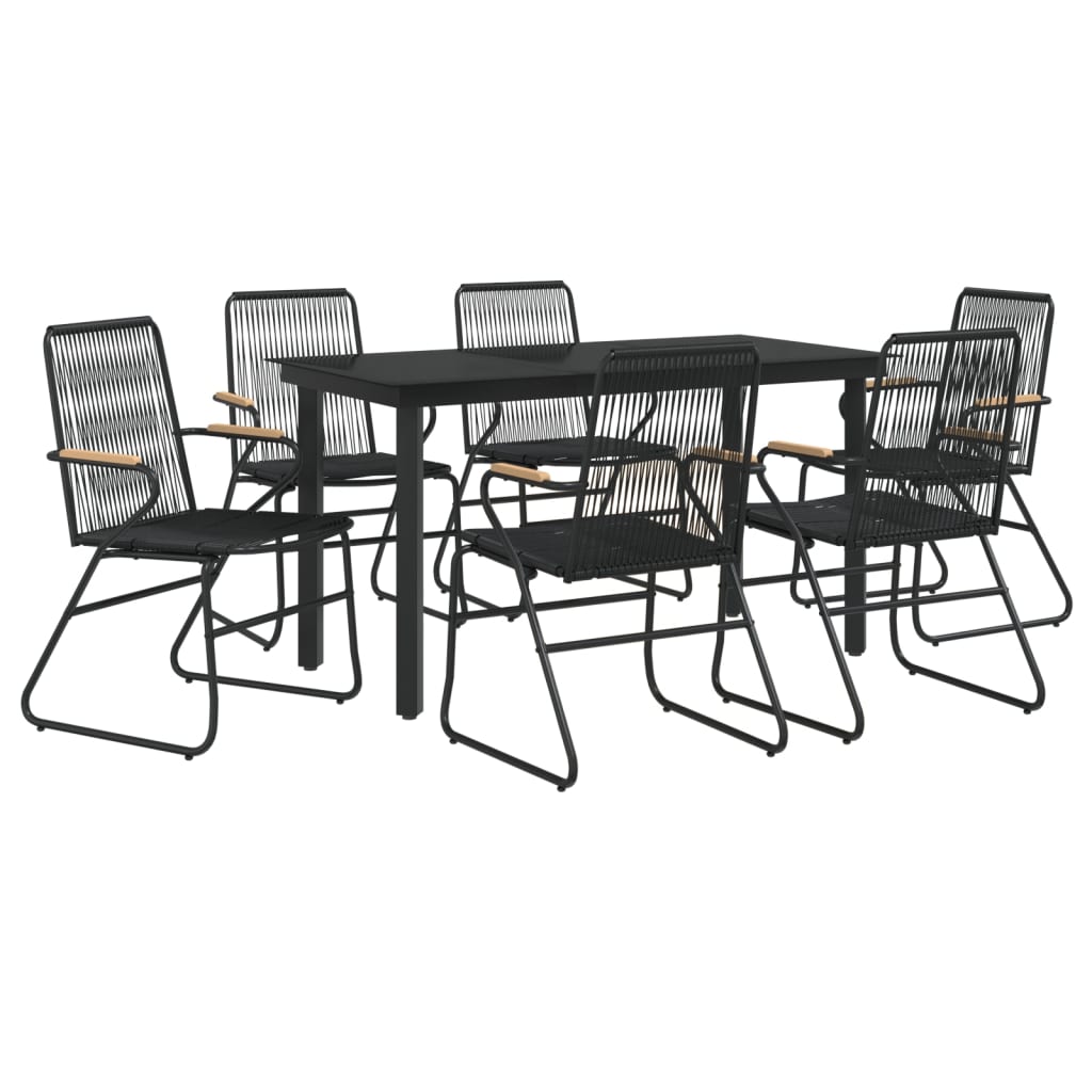 vidaXL 7-tlg. Garten-Essgruppe Schwarz PVC-Rattan