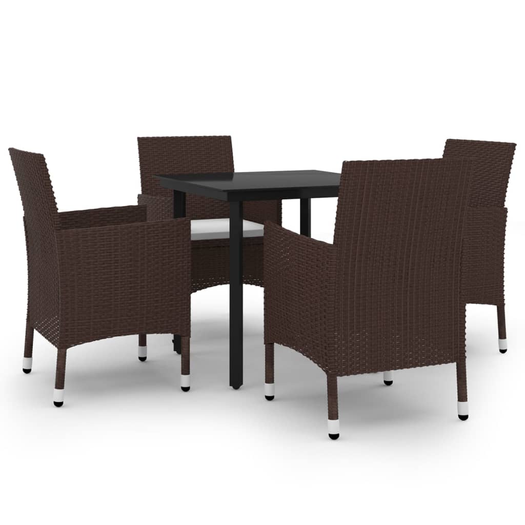 vidaXL 5-tlg. Garten-Essgruppe mit Auflagen Poly Rattan und Glas