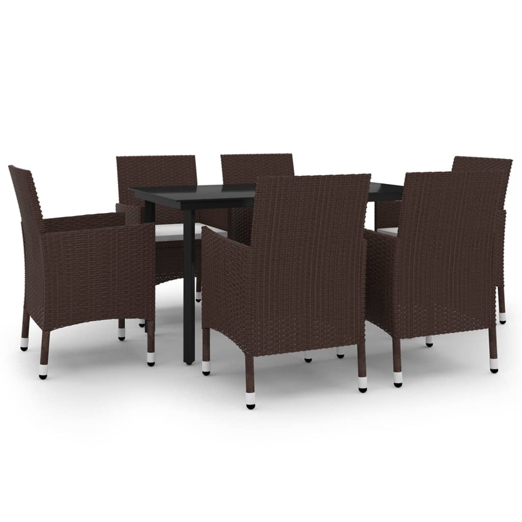 vidaXL 7-tlg. Garten-Essgruppe mit Auflagen Poly Rattan und Glas
