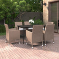 vidaXL 7-tlg. Garten-Essgruppe mit Kissen Poly Rattan und Glas