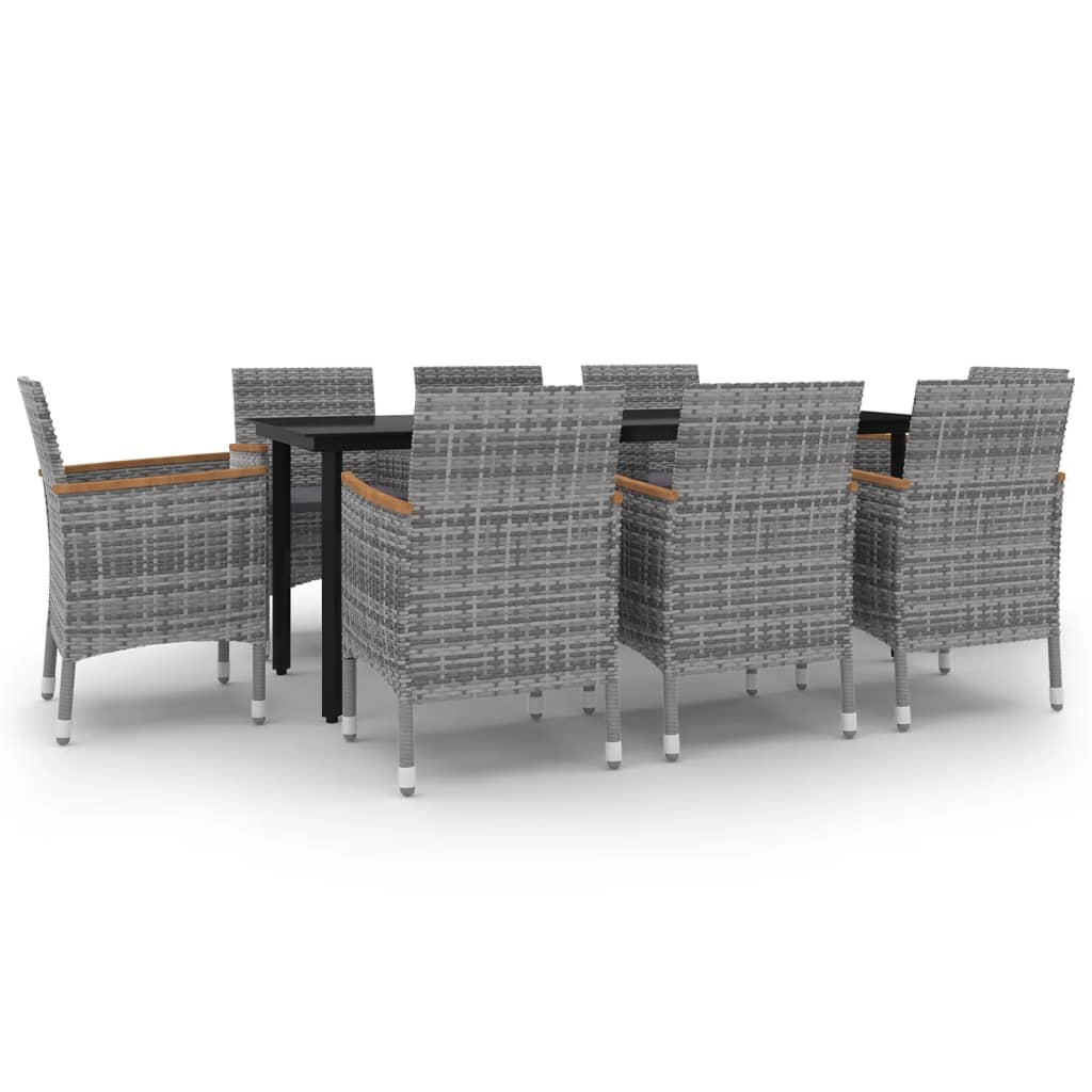 vidaXL 9-tlg. Garten-Essgruppe mit Kissen Poly Rattan und Glas