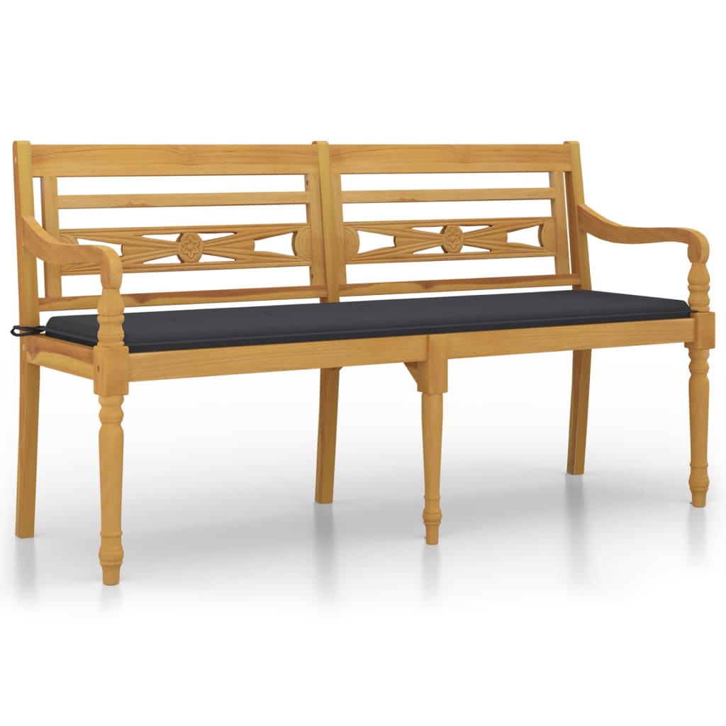 vidaXL Batavia-Bank mit Anthrazit Kissen 150 cm Massivholz Teak