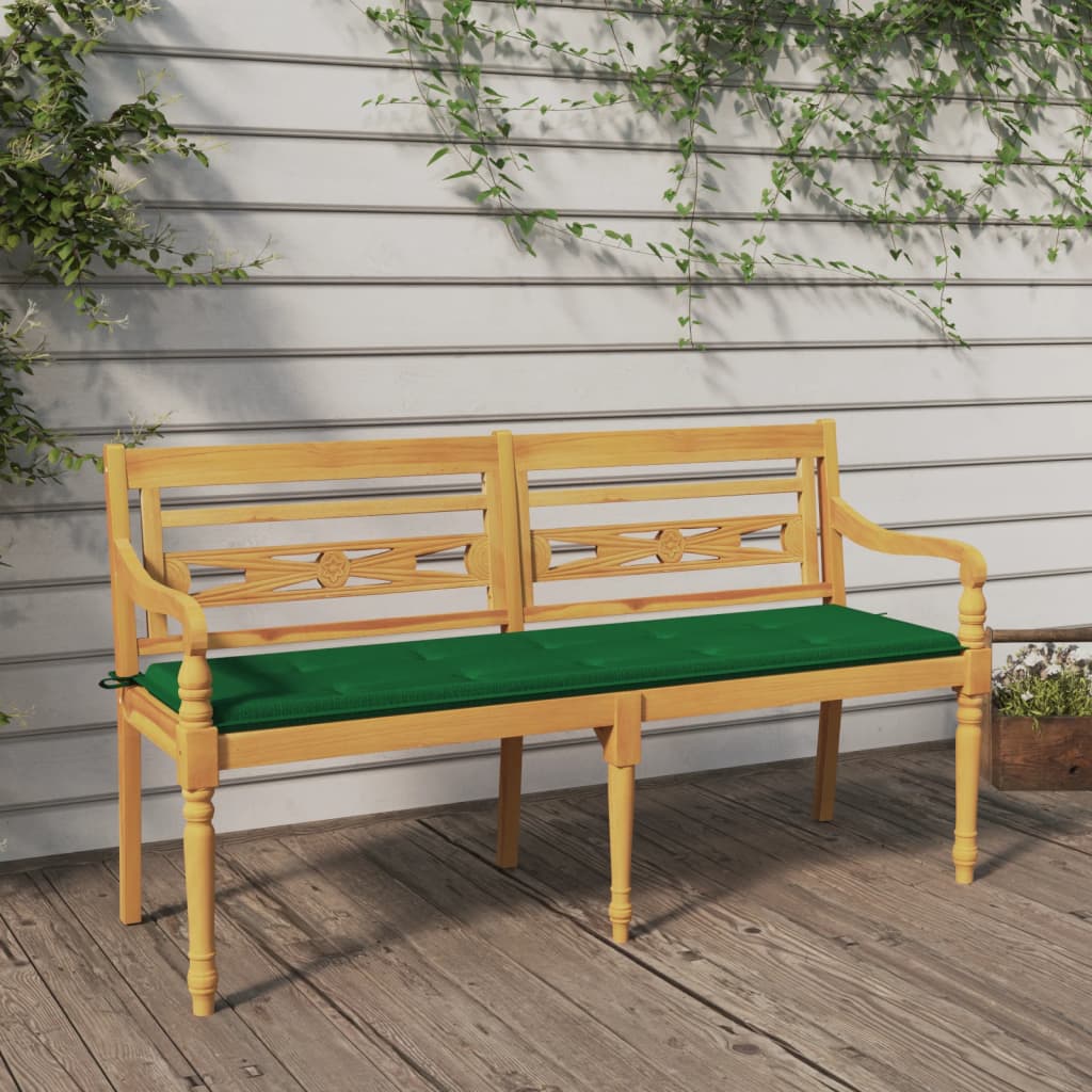 vidaXL Batavia-Bank mit Grünem Kissen 150 cm Massivholz Teak