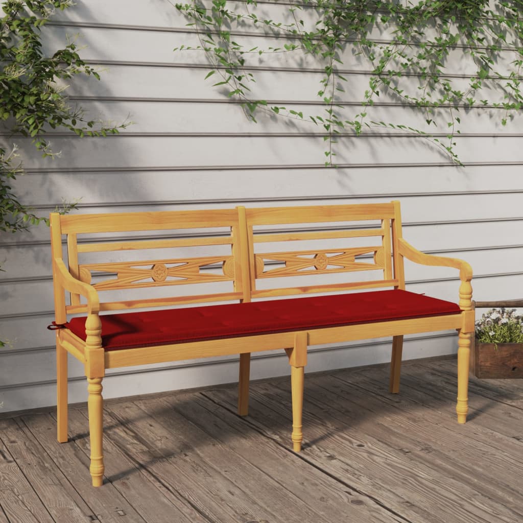 vidaXL Batavia-Bank mit Rotem Kissen 150 cm Massivholz Teak