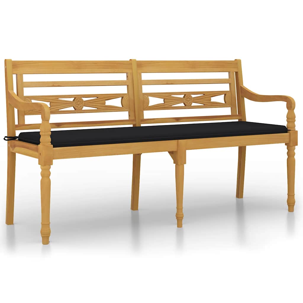 vidaXL Batavia-Bank mit Schwarzem Kissen 150 cm Massivholz Teak