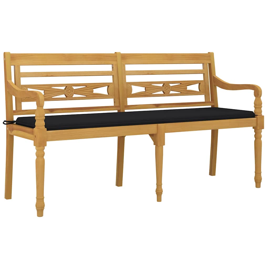 vidaXL Batavia-Bank mit Schwarzem Kissen 150 cm Massivholz Teak