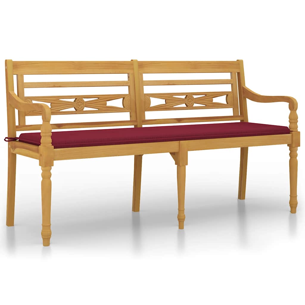vidaXL Batavia-Bank mit Weinrotem Kissen 150 cm Massivholz Teak