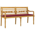 vidaXL Batavia-Bank mit Weinrotem Kissen 150 cm Massivholz Teak