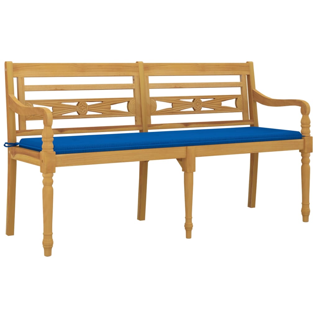 vidaXL Batavia-Bank mit Königsblauem Kissen 150 cm Massivholz Teak