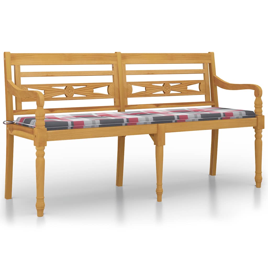 vidaXL Batavia-Bank mit Kissen Rot Karomuster 150 cm Massivholz Teak