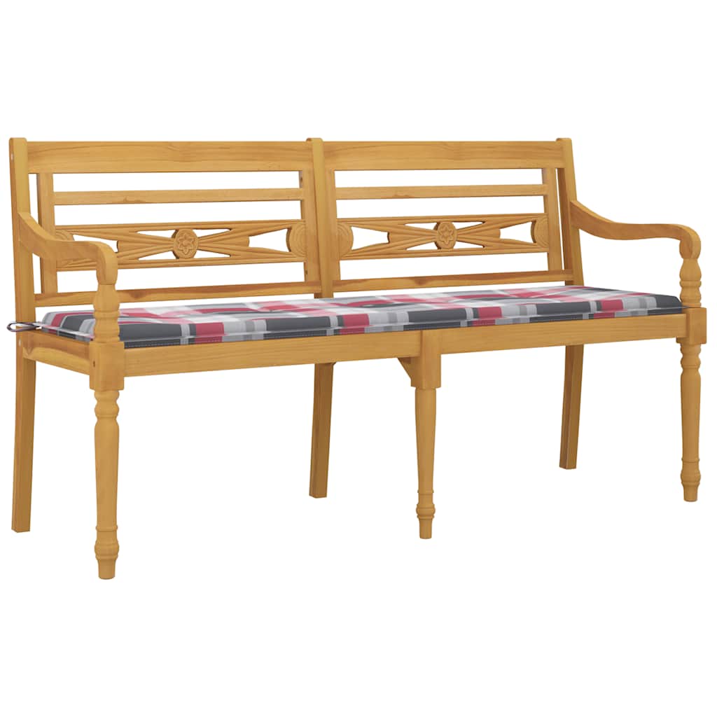 vidaXL Batavia-Bank mit Kissen Rot Karomuster 150 cm Massivholz Teak