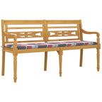 vidaXL Batavia-Bank mit Kissen Rot Karomuster 150 cm Massivholz Teak