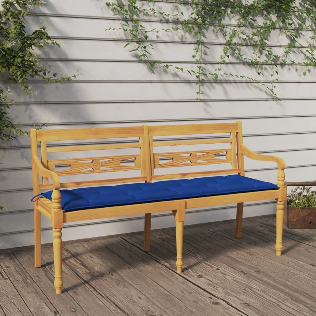 vidaXL Batavia-Bank mit Blauem Kissen 150 cm Massivholz Teak