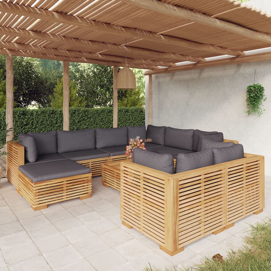 vidaXL 10-tlg. Garten-Lounge-Set mit Creme Kissen Massivholz Teak