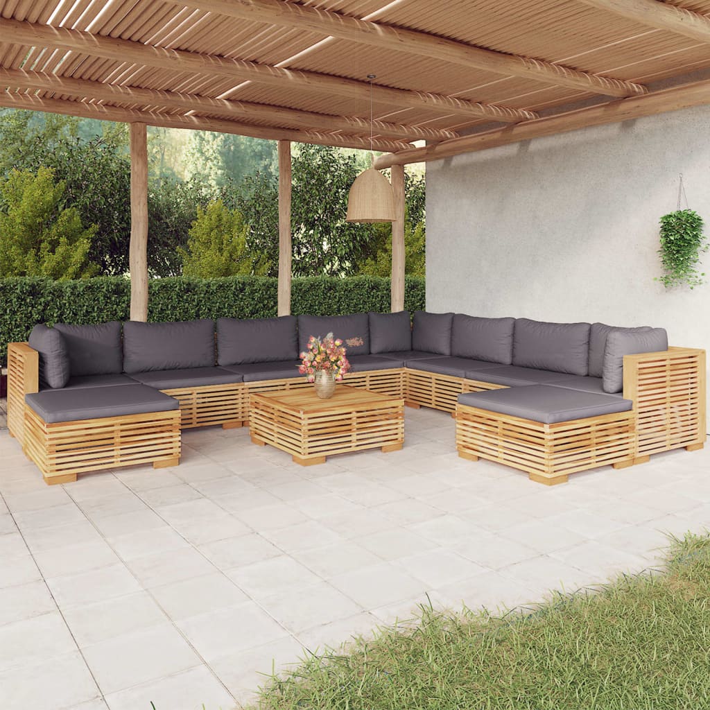vidaXL 11-tlg. Garten-Lounge-Set mit Creme Kissen Massivholz Teak