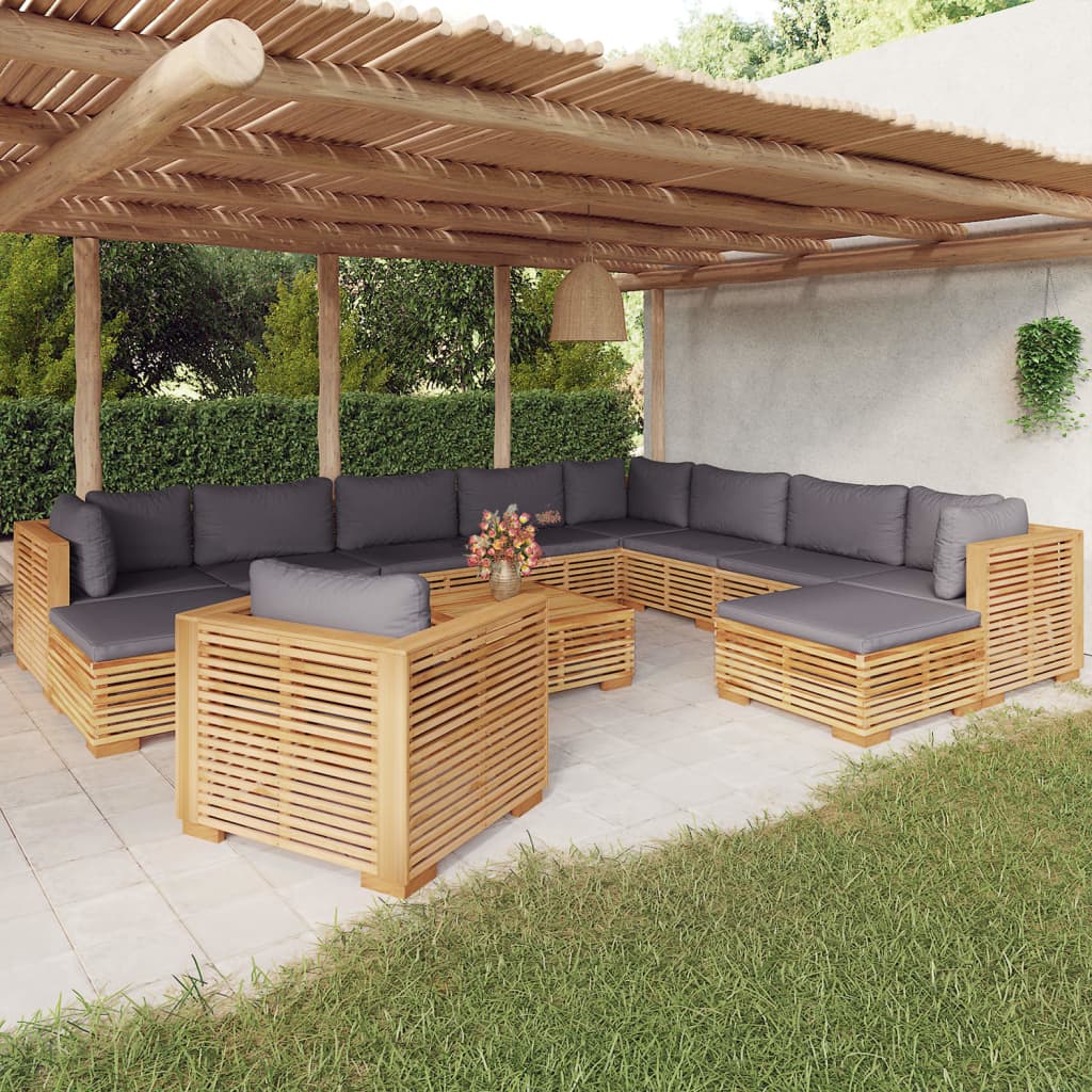 vidaXL 12-tlg. Garten-Lounge-Set mit Creme Kissen Massivholz Teak