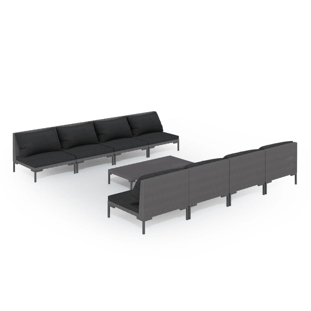vidaXL 9-tlg. Garten-Lounge-Set mit Kissen Poly Rattan Dunkelgrau