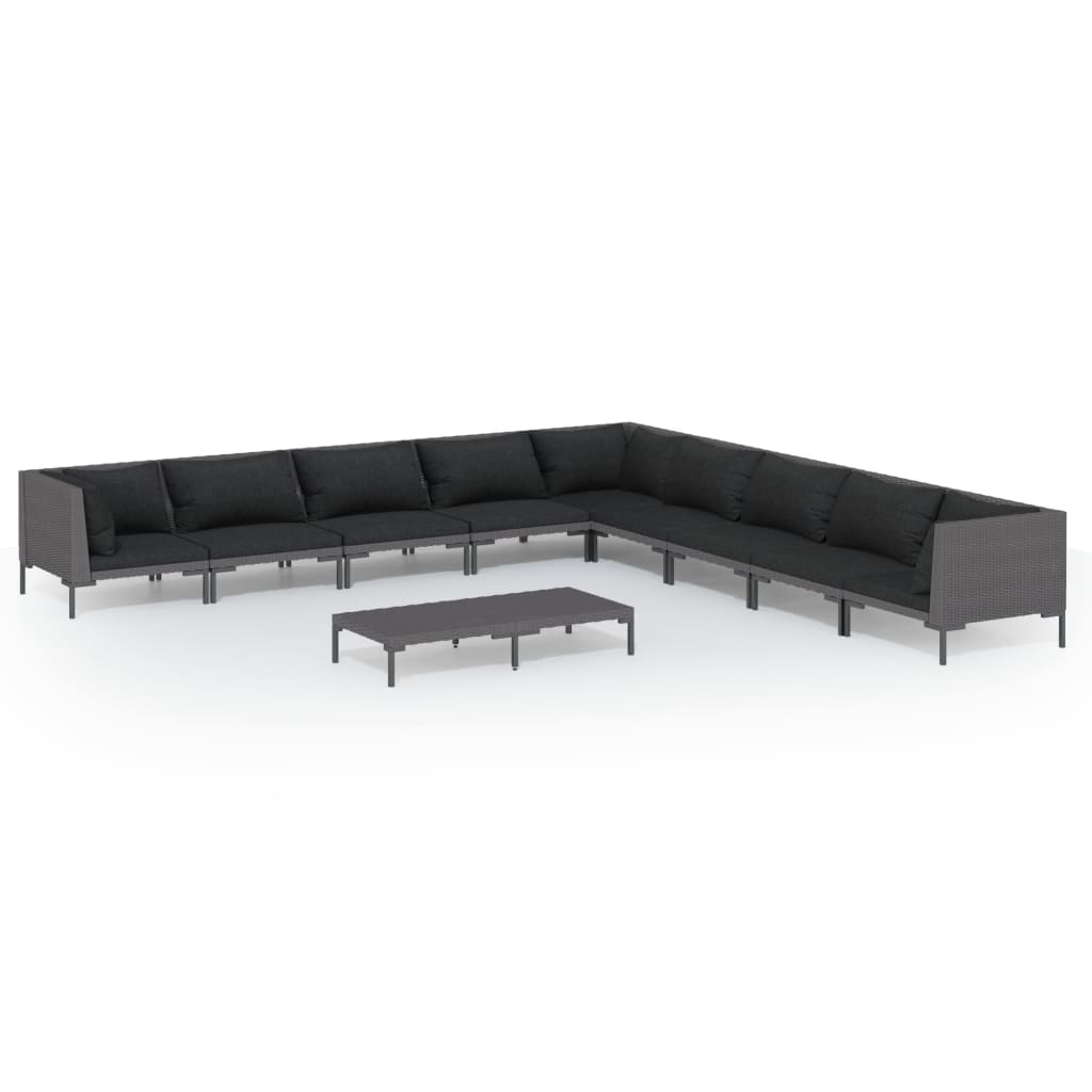 vidaXL 10-tlg. Garten-Lounge-Set mit Kissen Poly Rattan Dunkelgrau