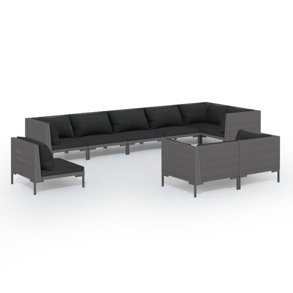 vidaXL 9-tlg. Garten-Lounge-Set mit Kissen Rund Rattan Dunkelgrau