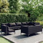 vidaXL 9-tlg. Garten-Lounge-Set mit Kissen Rund Rattan Dunkelgrau