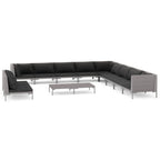 vidaXL 12-tlg. Garten-Lounge-Set mit Kissen Poly Rattan Dunkelgrau