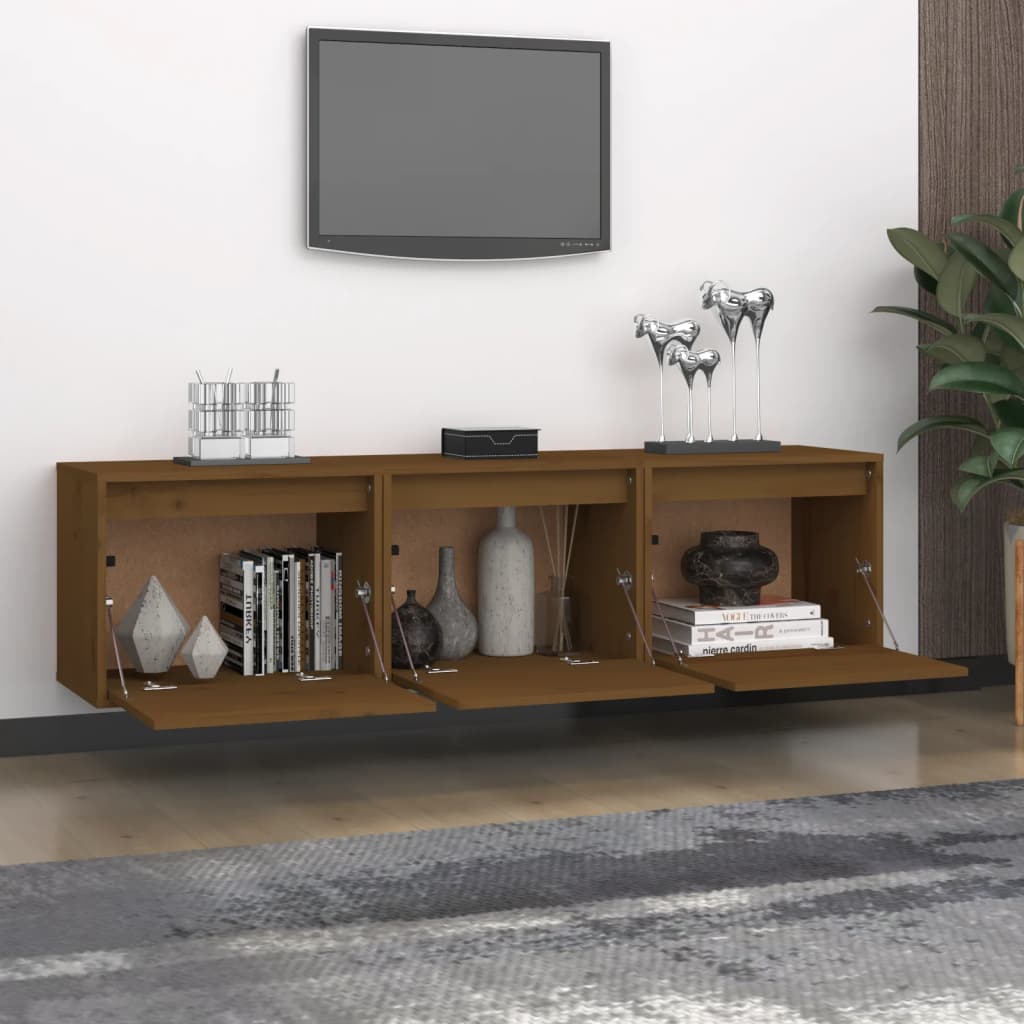 vidaXL TV-Schränke 3 Stk. Honigbraun Massivholz Kiefer