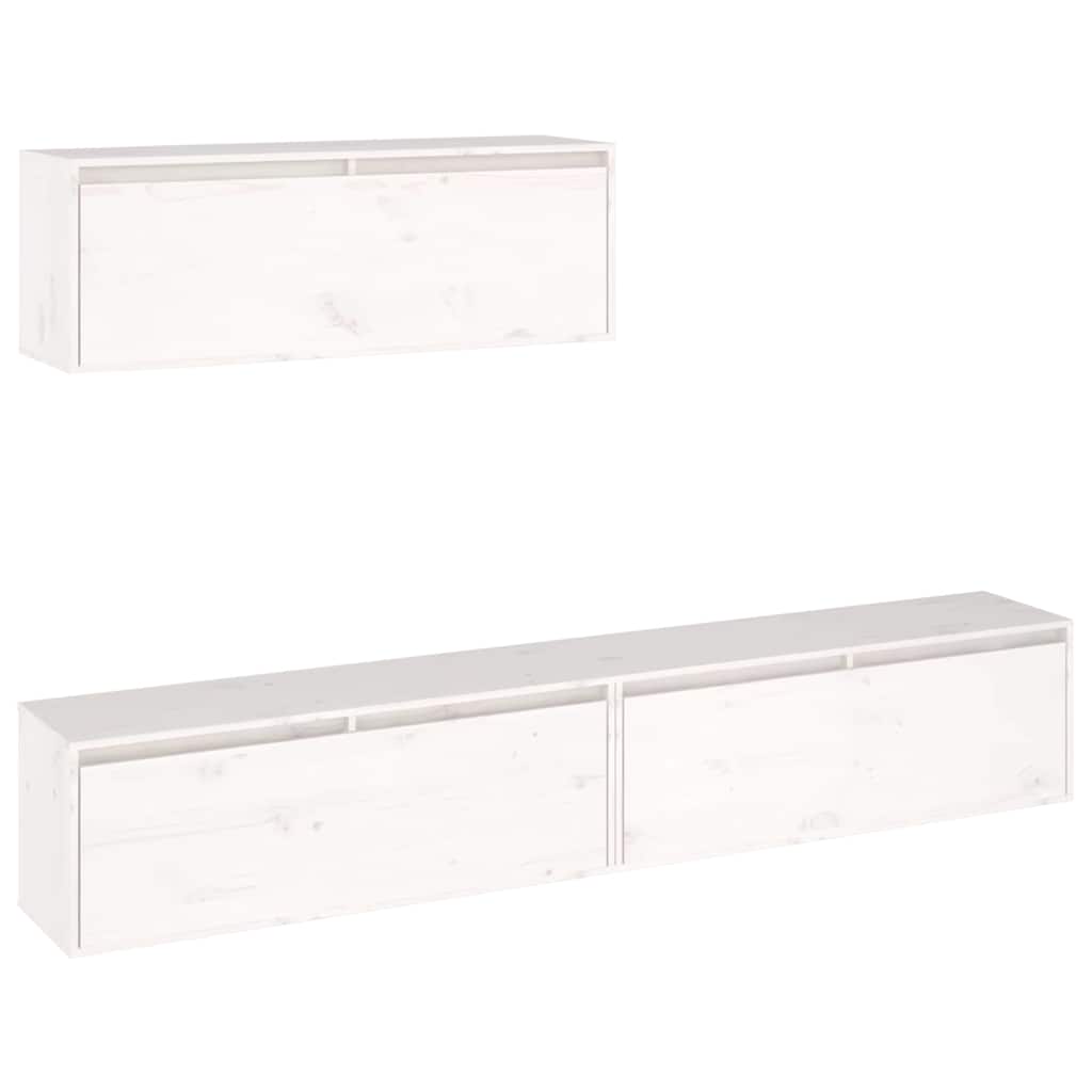 vidaXL 3-teiliges TV-Schrank-Set Weißes Massivholz Kiefer