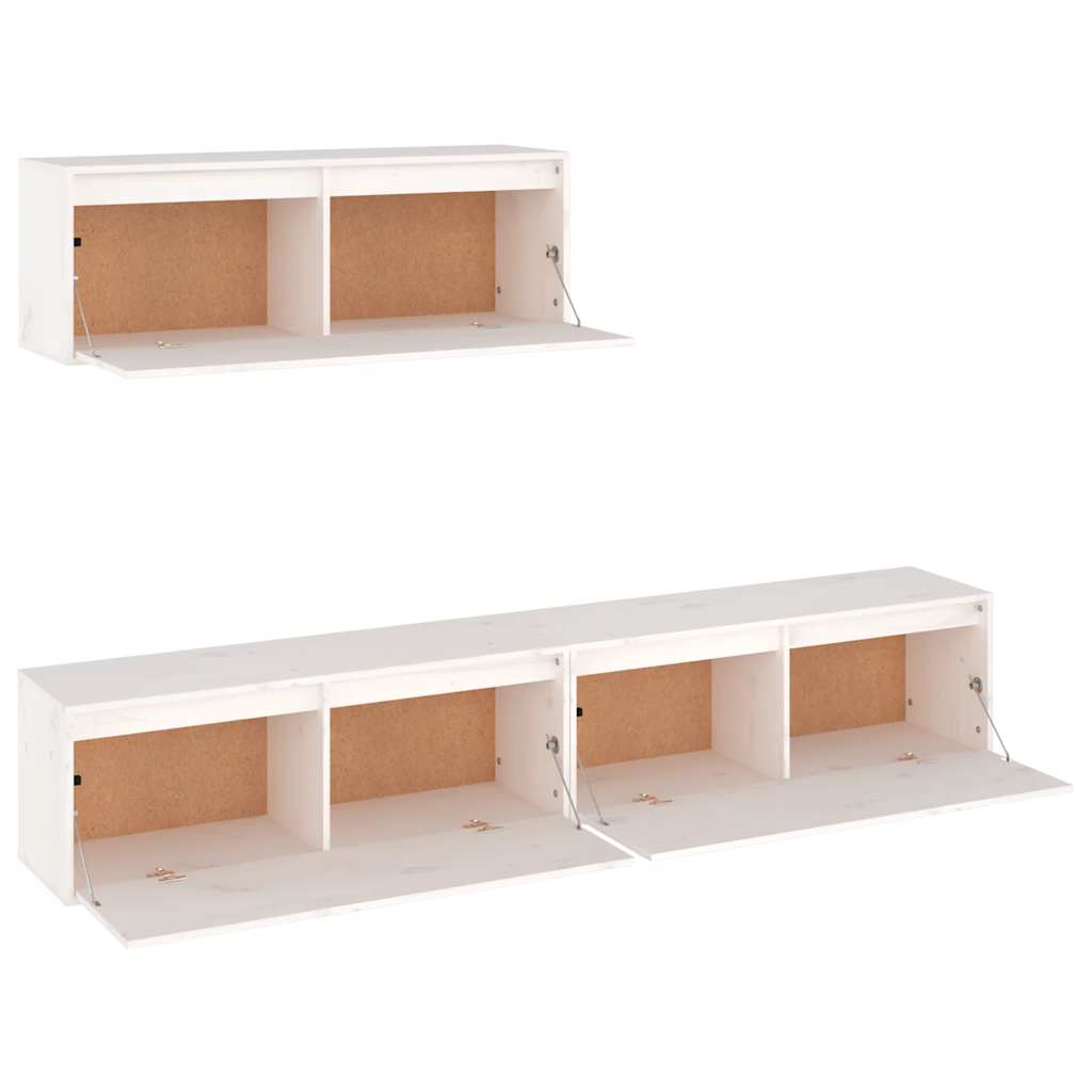 vidaXL 3-teiliges TV-Schrank-Set Weißes Massivholz Kiefer
