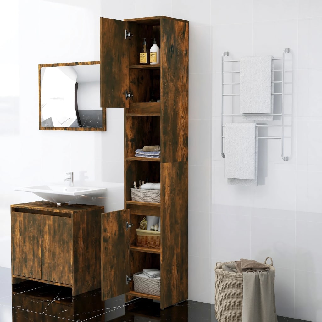 vidaXL Badezimmerschrank Räuchereiche 30x30x183,5 cm Holzwerkstoff