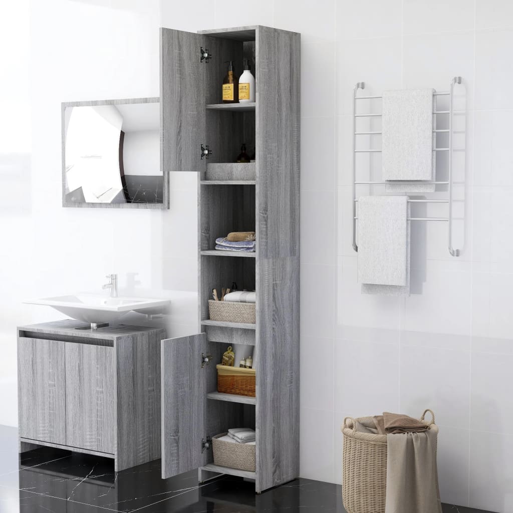 vidaXL Badezimmerschrank Grau Sonoma 30x30x183,5 cm Holzwerkstoff
