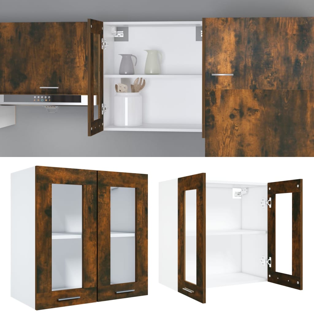 vidaXL Hängeschrank Lyon Glas Räuchereiche 60x31x60 cm Holzwerkstoff