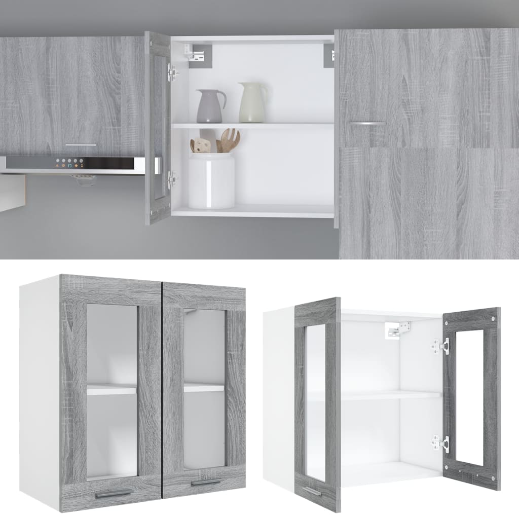 vidaXL Hängeschrank Lyon Glas Grau Sonoma 60x31x60 cm Holzwerkstoff