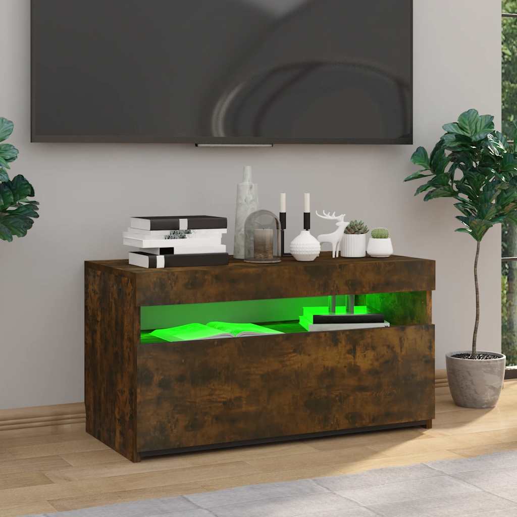 vidaXL TV-Schrank mit LED-Leuchten Räuchereiche 75x35x40 cm