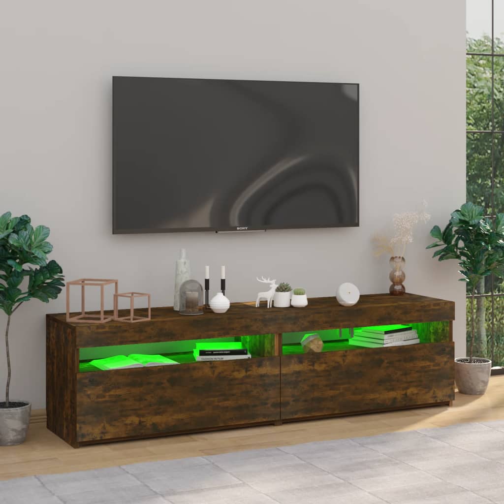 vidaXL TV-Schrank mit LED-Leuchten 2 Stk. Räuchereiche 75x35x40 cm