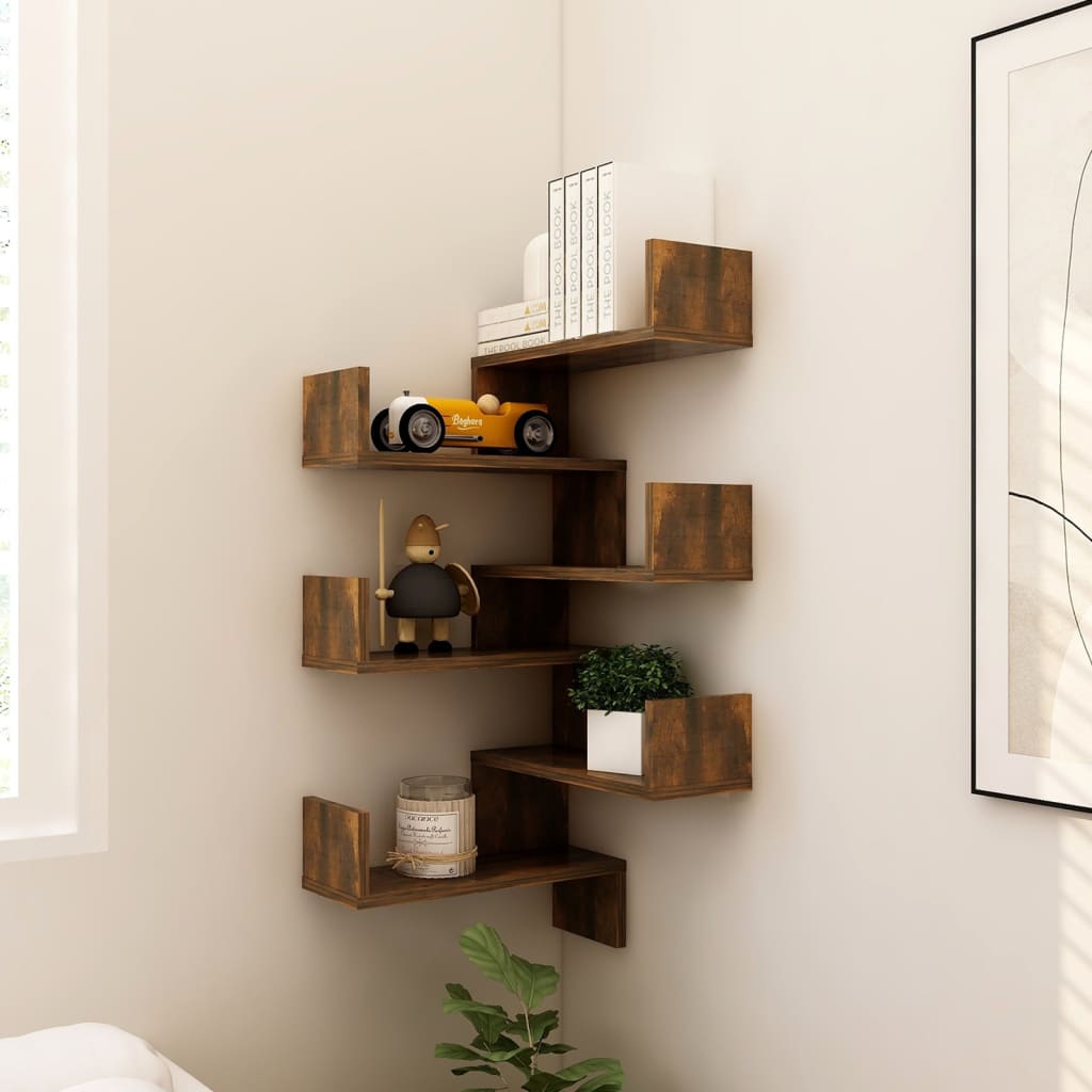 vidaXL Wand-Eckregale 2 Stk. Räuchereiche 40x40x50 cm Holzwerkstoff