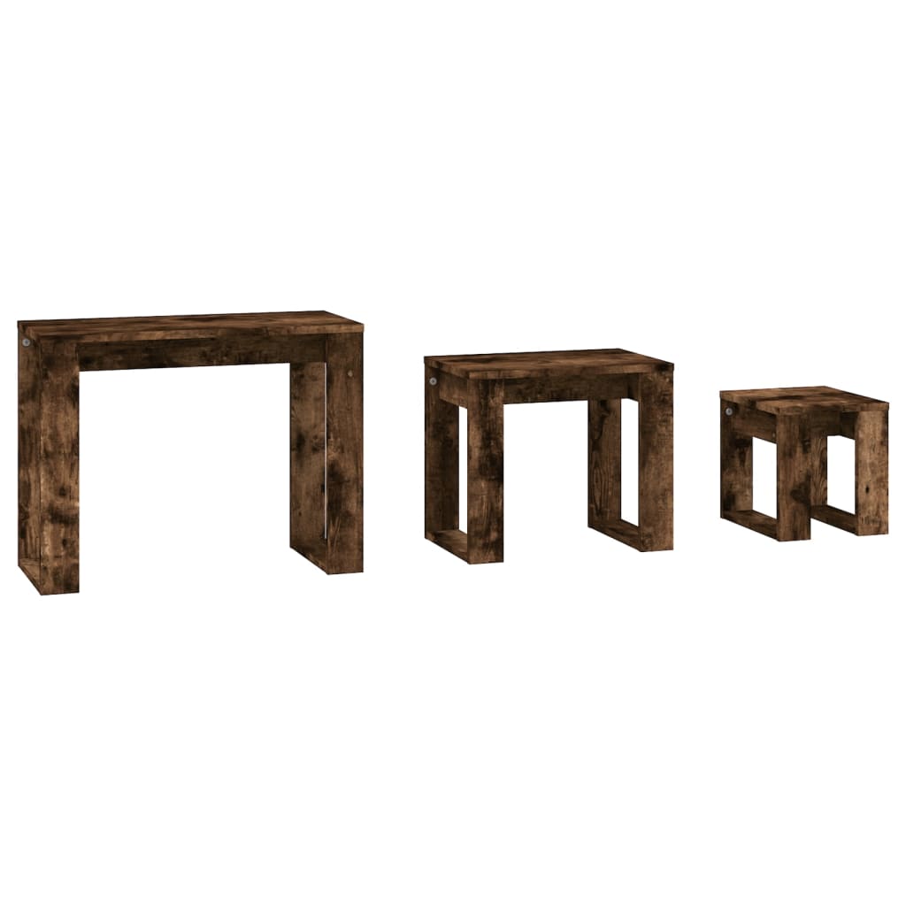 vidaXL Satztische 3 Stk. Räuchereiche Holzwerkstoff