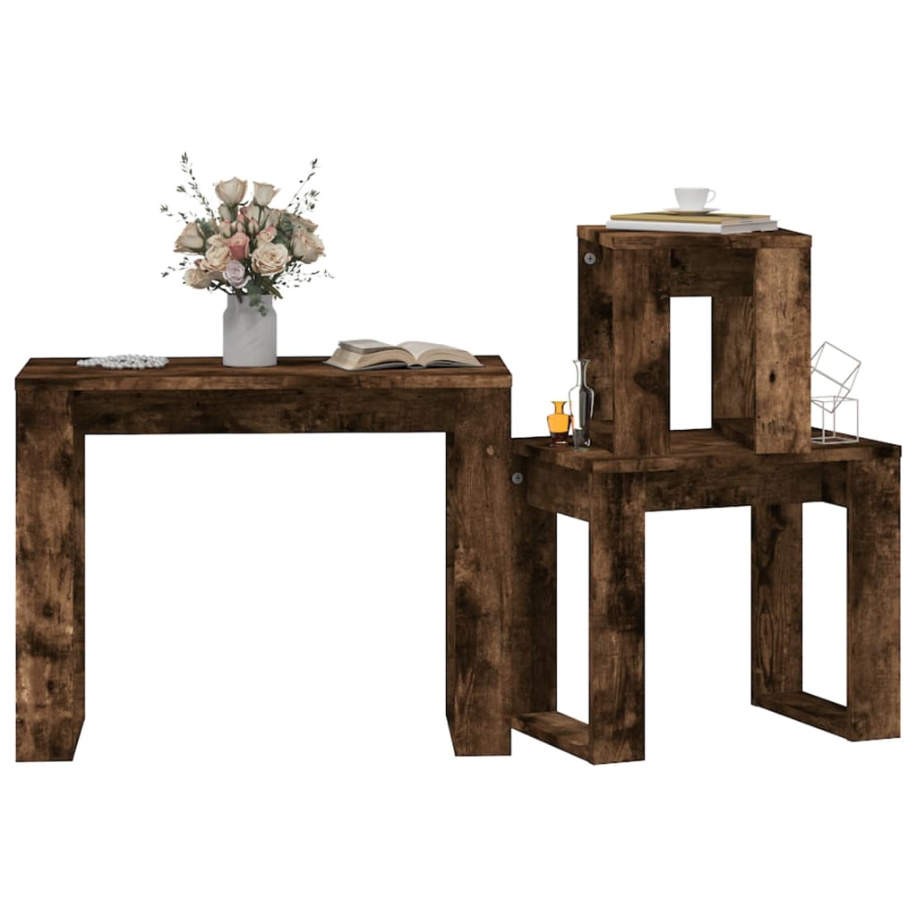 vidaXL Satztische 3 Stk. Räuchereiche Holzwerkstoff