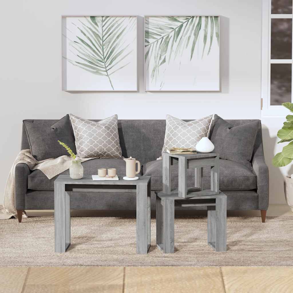 vidaXL Satztische 3 Stk. Grau Sonoma Holzwerkstoff