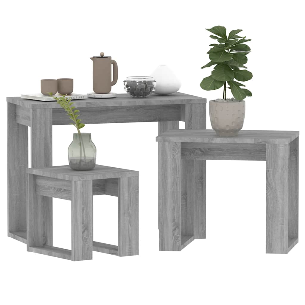 vidaXL Satztische 3 Stk. Grau Sonoma Holzwerkstoff