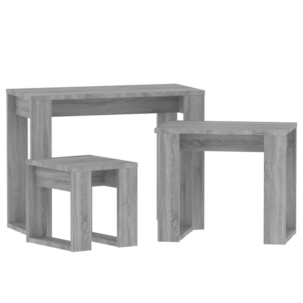 vidaXL Satztische 3 Stk. Grau Sonoma Holzwerkstoff