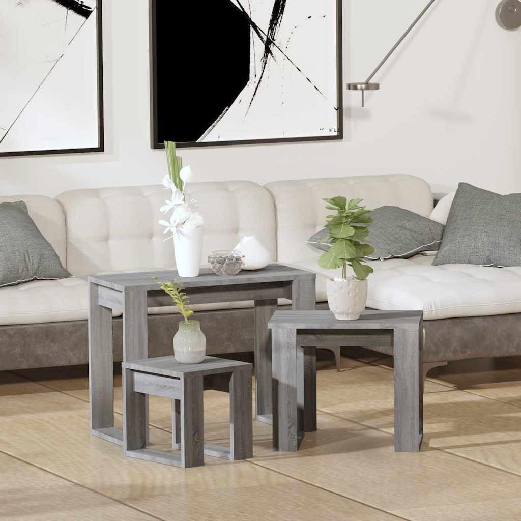 vidaXL Satztische 3 Stk. Grau Sonoma Holzwerkstoff