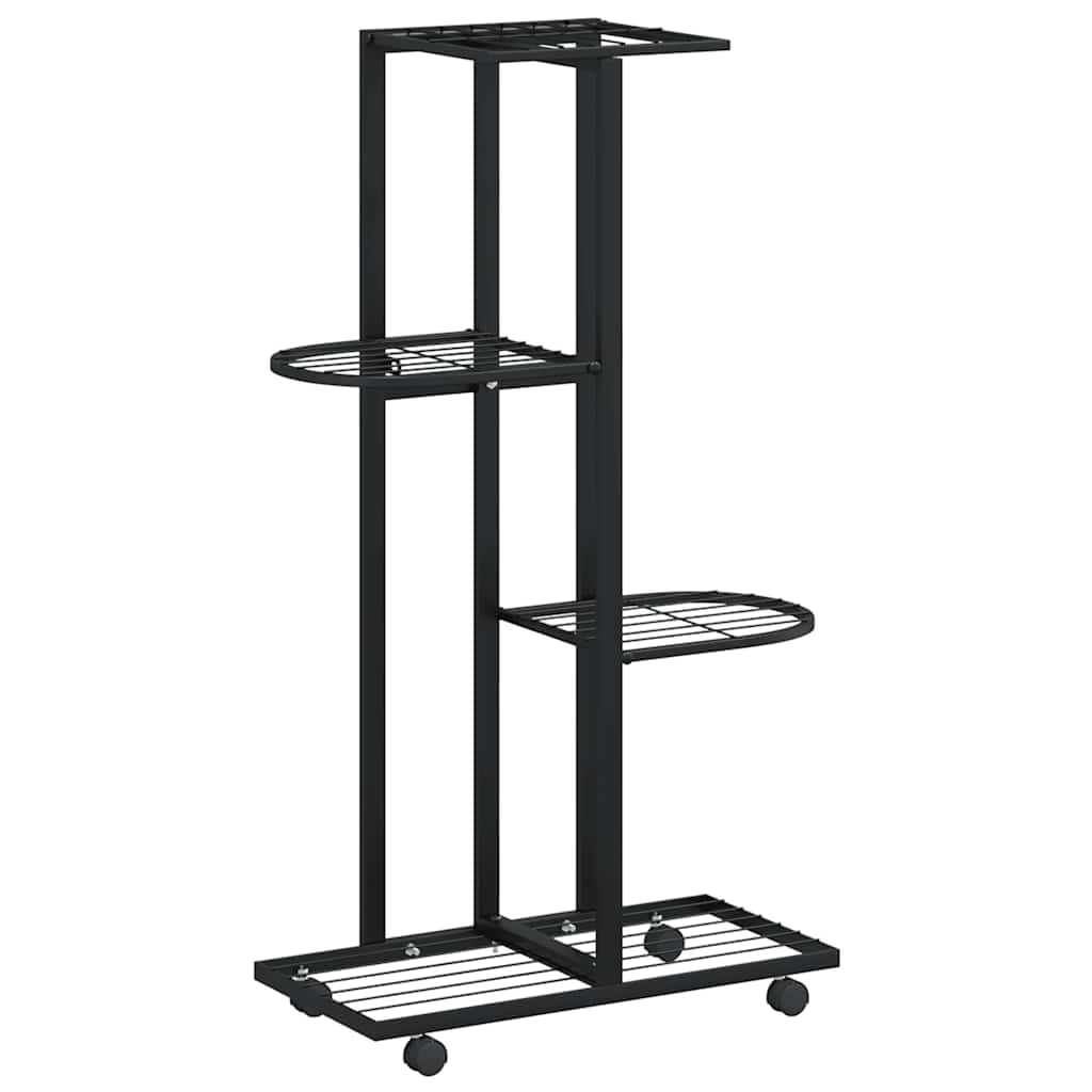 vidaXL Blumenständer 4-Etagen mit Rollen 44x23x80 cm Schwarz Eisen