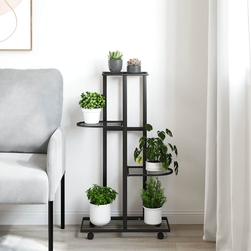 vidaXL Blumenständer 4-Etagen mit Rollen 44x23x80 cm Schwarz Eisen